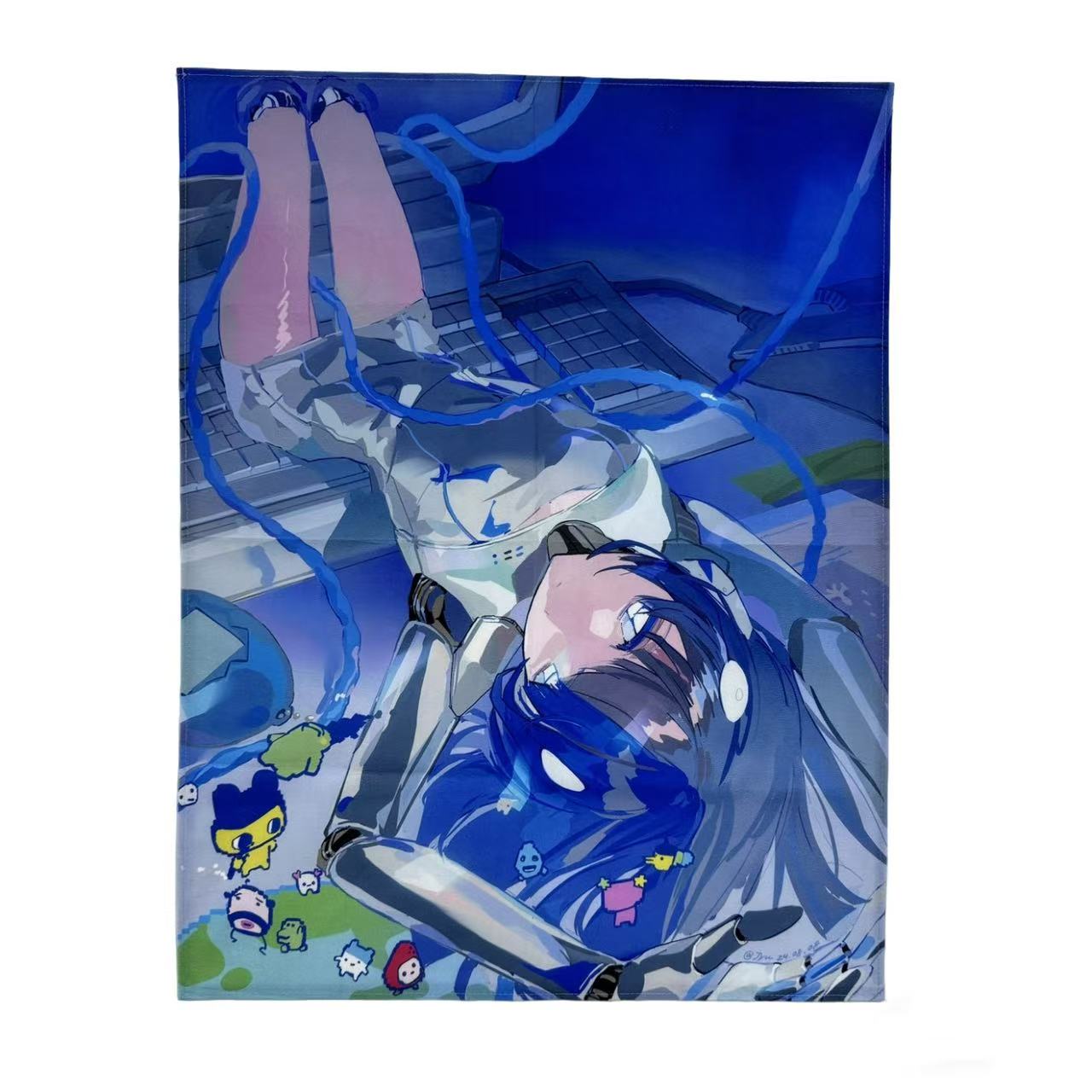 Original Anime Illustration OC Wall Art Tapestry, Dorm Room Decor, Background Wall Decoration