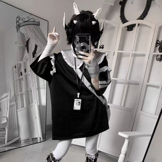 YUN-02 Collaboration with Pipoo Original Harajuku Dizzy Functional Style Cyberpunk Culture Cute Ruffled Collar T-Shirt