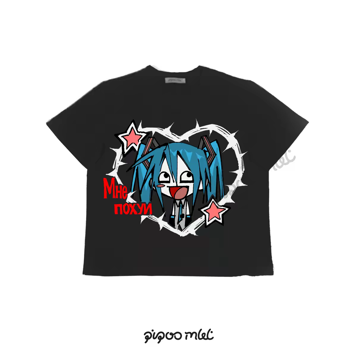PiPOO x Jijibao Alcohol & Caffeine Hatsune Miku black T-shirt, slim fit