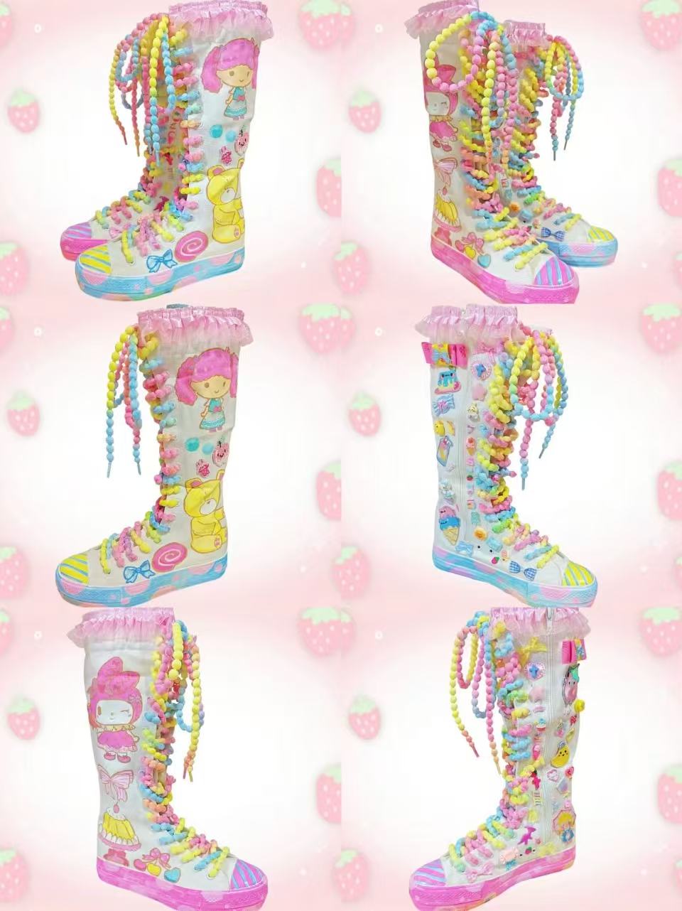 Authentic Decora Harajuku Style SWEET&amp;SOUR Original Hand-Painted Differentiated Harajuku Maximalism Canvas Shoes