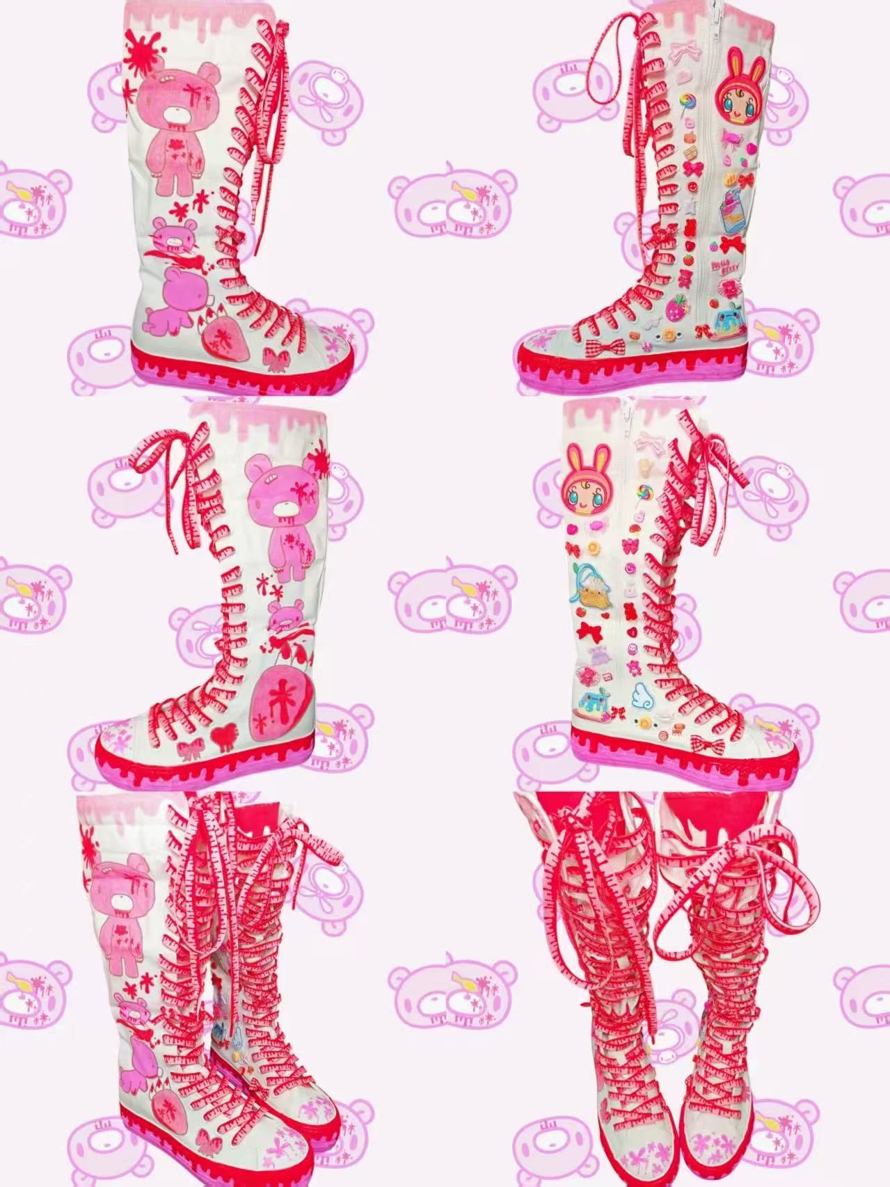 Authentic Decora Harajuku Style SWEET&amp;SOUR Original Hand-Painted Differentiated Harajuku Maximalism Canvas Shoes