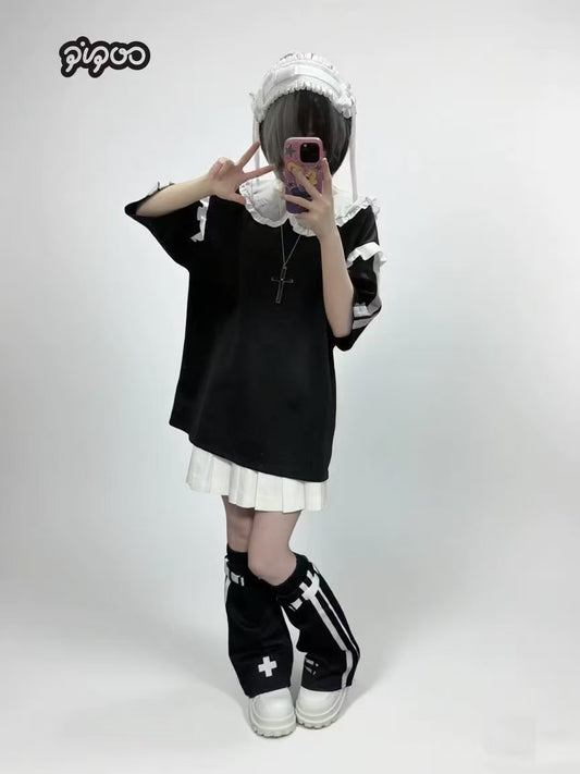 YUN-02 Collaboration with Pipoo Original Harajuku Dizzy Functional Style Cyberpunk Culture Cute Ruffled Collar T-Shirt