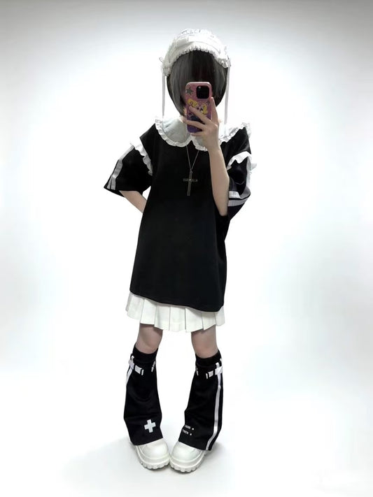 YUN-02 ピプーとのコラボレーション オリジナル原宿系めまい機能的サイバーパンクカルチャー可愛いフリル襟Tシャツ