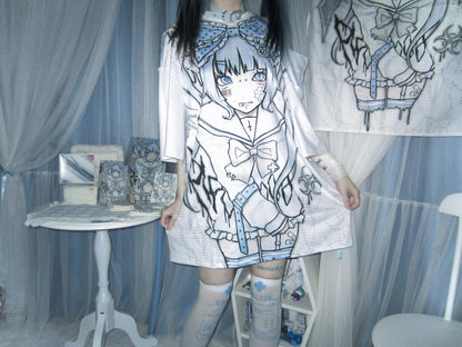 Teraji angel zipper t-shirt with angel tapestry in ita room