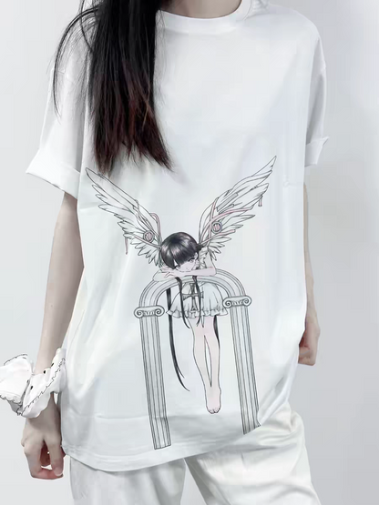 Echo Angel - PiPOO x Symbiont Collaboration Original Illustration Subculture Digital Print Ice Porcelain Cotton T-shirt