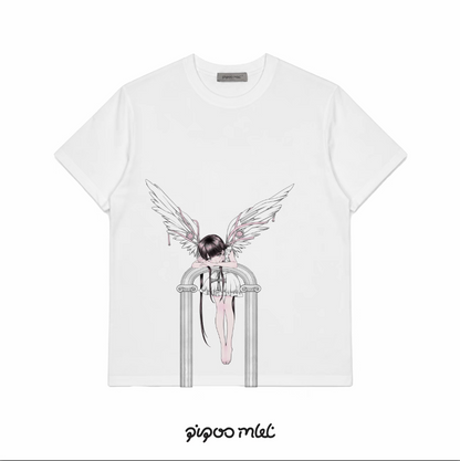 Echo Angel - PiPOO x Symbiont Collaboration Original Illustration Subculture Digital Print Ice Porcelain Cotton T-shirt