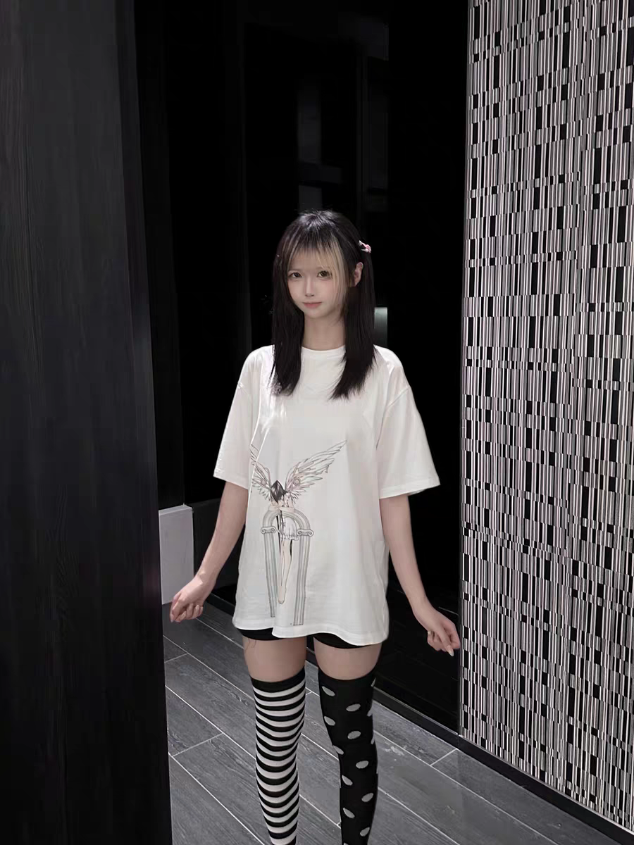 Echo Angel - PiPOO x Symbiont Collaboration Original Illustration Subculture Digital Print Ice Porcelain Cotton T-shirt