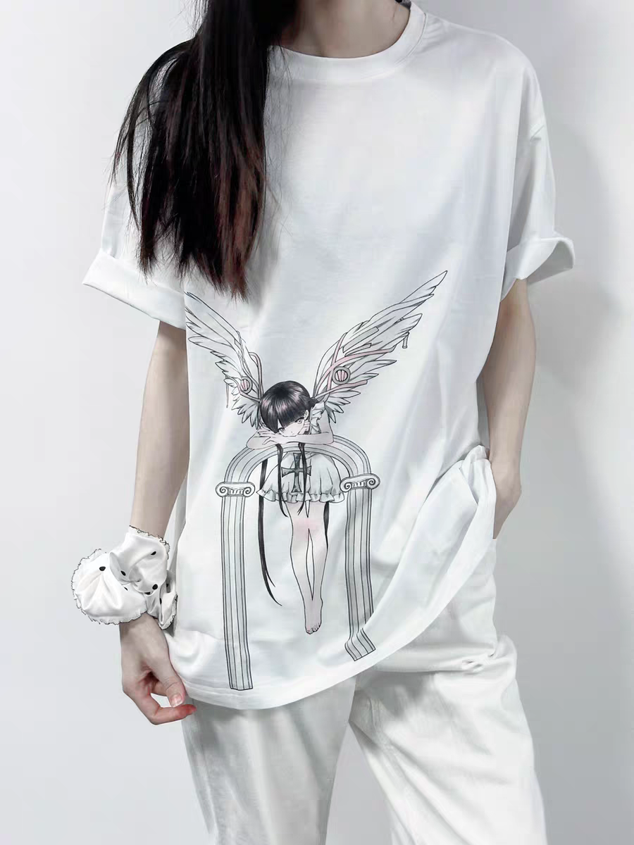Echo Angel - PiPOO x Symbiont Collaboration Original Illustration Subculture Digital Print Ice Porcelain Cotton T-shirt