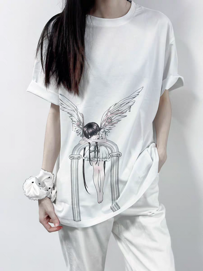 Echo Angel - PiPOO x Symbiont Collaboration Original Illustration Subculture Digital Print Ice Porcelain Cotton T-shirt