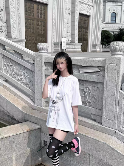Echo Angel - PiPOO x Symbiont Collaboration Original Illustration Subculture Digital Print Ice Porcelain Cotton T-shirt
