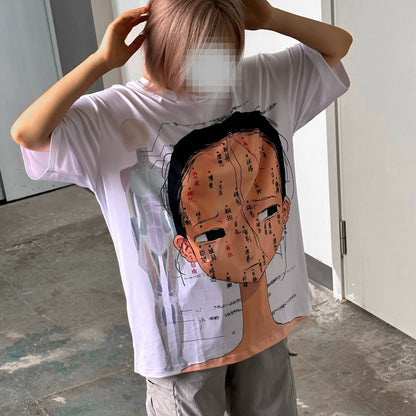 痣-PiPOO&7点45コラボオリジナルイラストサブカルデジタルフルプリントミルクシルクTシャツ