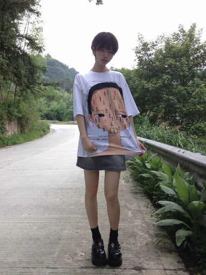 痣-PiPOO&7点45コラボオリジナルイラストサブカルデジタルフルプリントミルクシルクTシャツ