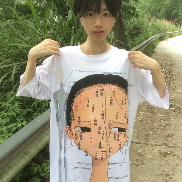 痣-PiPOO&7点45コラボオリジナルイラストサブカルデジタルフルプリントミルクシルクTシャツ