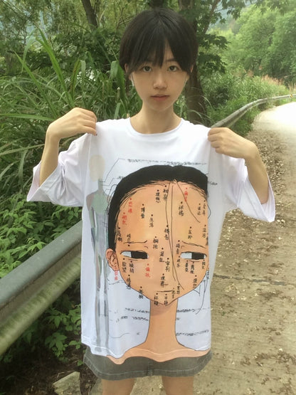 痣-PiPOO&7点45コラボオリジナルイラストサブカルデジタルフルプリントミルクシルクTシャツ