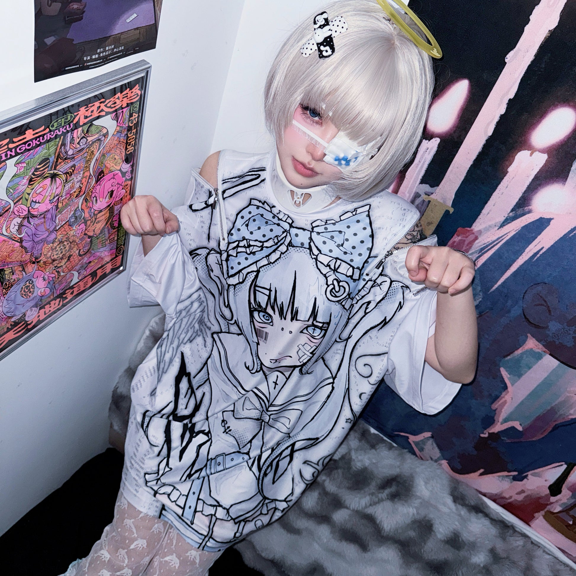 Model wearing Teraji angel t-shirt - front pose
