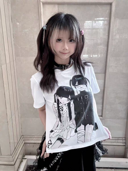 Unmei no Hankyo - PiPOOx Symbiont Collaboration Original Illustration Digital Print Ice Porcelain Cotton T-Shirt