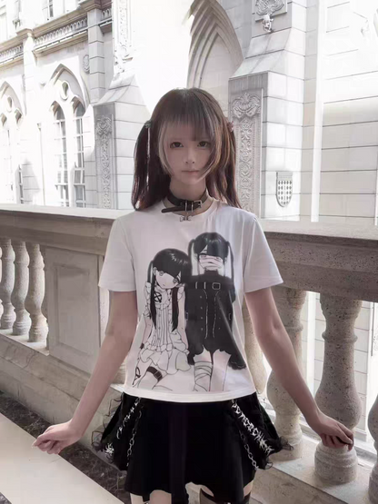 Unmei no Hankyo - PiPOOx Symbiont Collaboration Original Illustration Digital Print Ice Porcelain Cotton T-Shirt