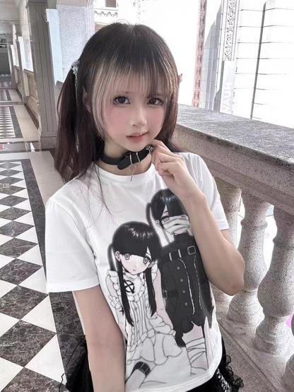 Unmei no Hankyo - PiPOOx Symbiont Collaboration Original Illustration Digital Print Ice Porcelain Cotton T-Shirt