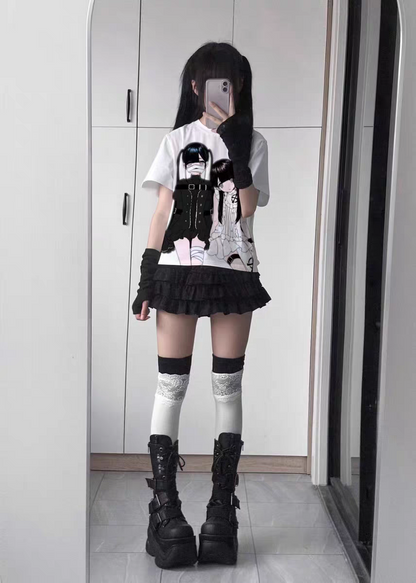 Unmei no Hankyo - PiPOOx Symbiont Collaboration Original Illustration Digital Print Ice Porcelain Cotton T-Shirt