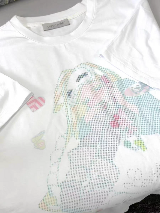 青色通信 - PiPOO × アーフー料理勉強中 コラボ オリジナルイラスト デジタルプリント アイスポーセリンコットン Tシャツ